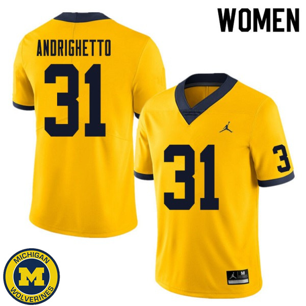 Women Michigan Wolverines #31 Lucas Andrighetto Yellow Official Game Jersey